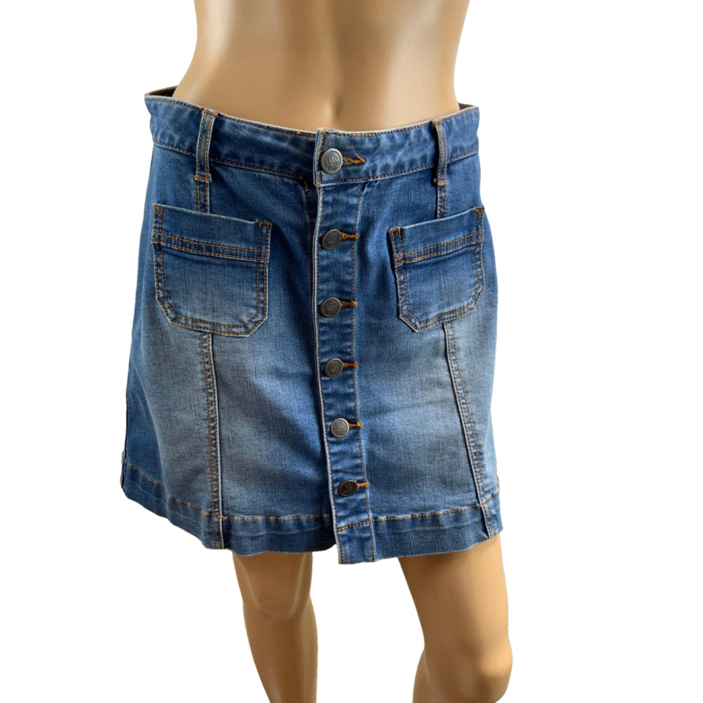 American Rag Women's Denim Button Down Skirt 5 Faded Blue Cottagecore Retro Y2K - Picture 2 of 11